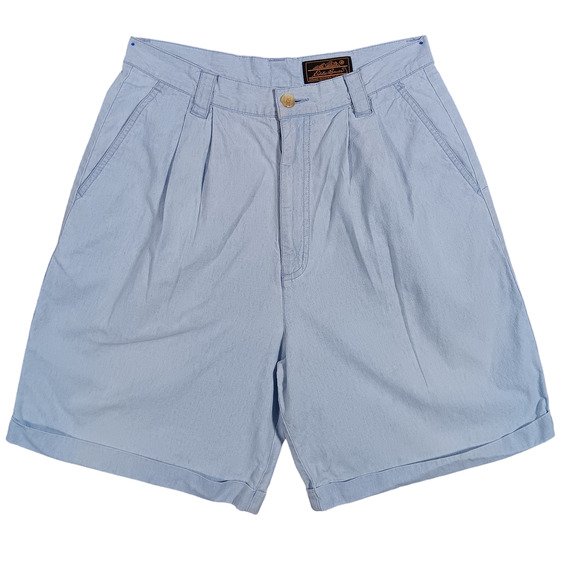 Vintage Eddie Bauer Bermuda Shorts Size 12 Chambray Light Blue Pleated Front - Picture 1 of 8